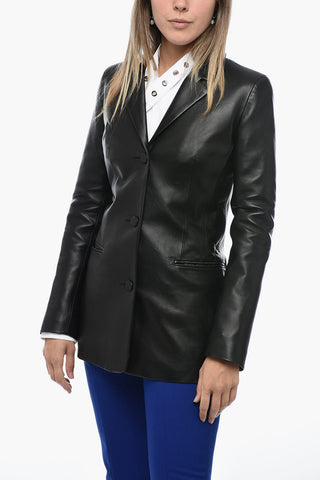 Leather Fitted Blazer with Welt Pocket