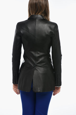 Leather Fitted Blazer with Welt Pocket