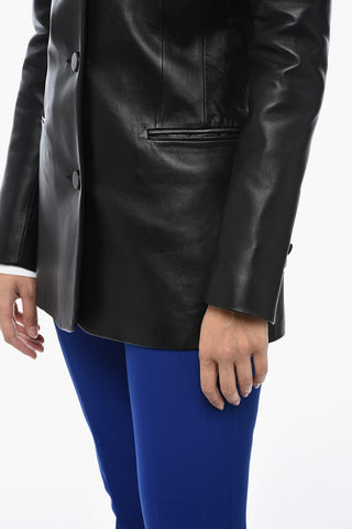 Leather Fitted Blazer with Welt Pocket