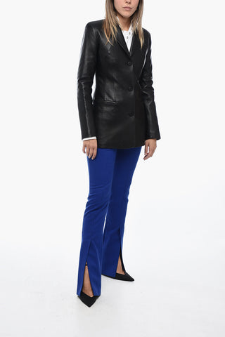 Leather Fitted Blazer with Welt Pocket