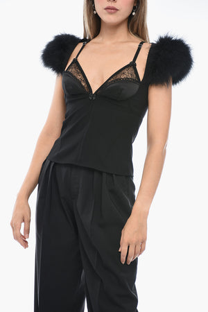 Crop-Top GOTH BRA mit Federbesatz