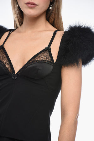 Crop-Top GOTH BRA mit Federbesatz
