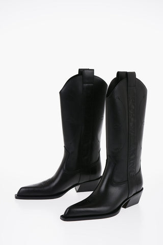 FOR WALKING Leather Western Boots with Embroideries