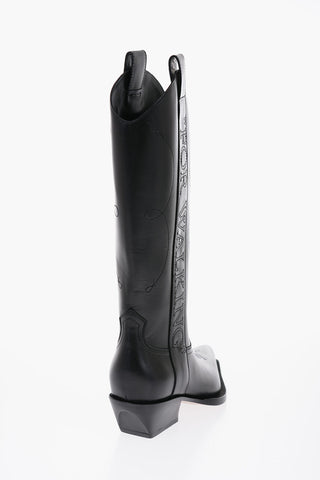 FOR WALKING Leather Western Boots with Embroideries