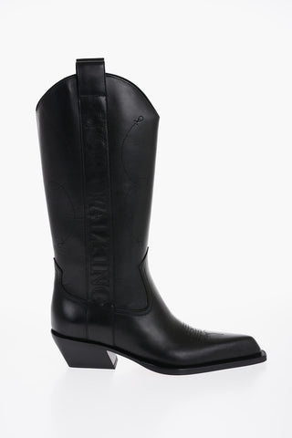 FOR WALKING Leather Western Boots with Embroideries