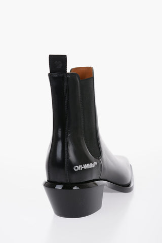 Leather Western Booties with Shiny Heel 5cm