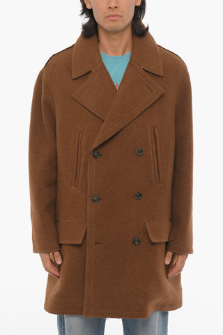Solid Color LEON Double-Breasted Coat with Metal Logo