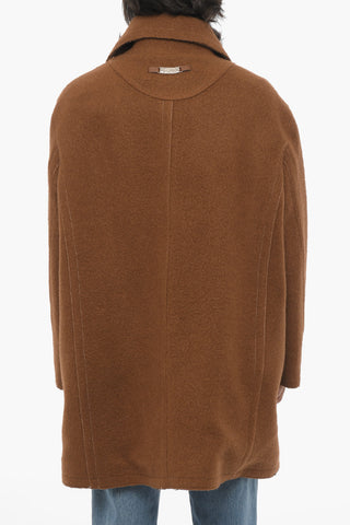 Solid Color LEON Double-Breasted Coat with Metal Logo