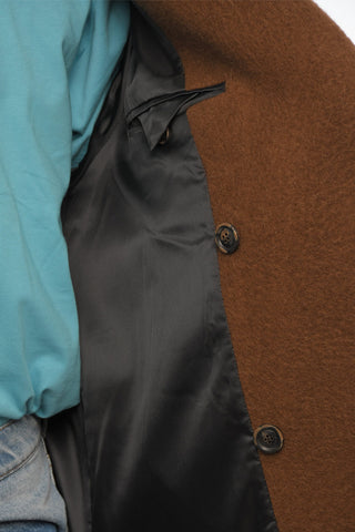 Solid Color LEON Double-Breasted Coat with Metal Logo