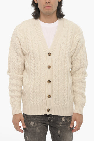 V-Neck Merino Wool Cable-Knit Cardigan
