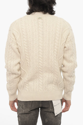 V-Neck Merino Wool Cable-Knit Cardigan