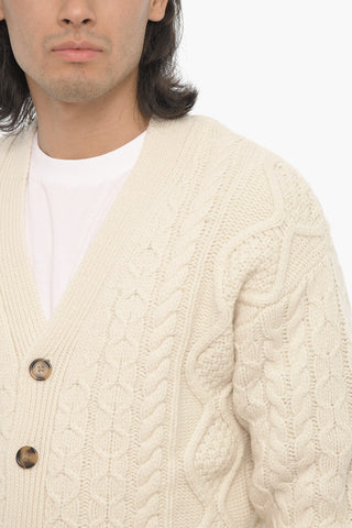 V-Neck Merino Wool Cable-Knit Cardigan