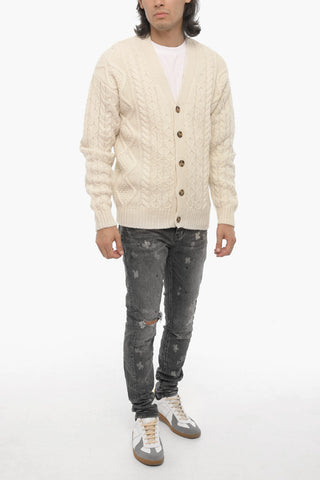 V-Neck Merino Wool Cable-Knit Cardigan