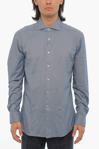 Spread Collar Technical Cotton Shirt