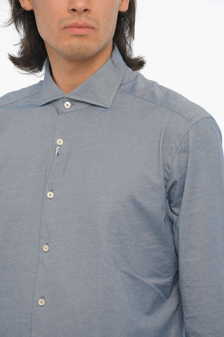 Spread Collar Technical Cotton Shirt