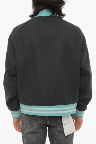 Wool Varsity Bomber Jacket with Ribbed Edges