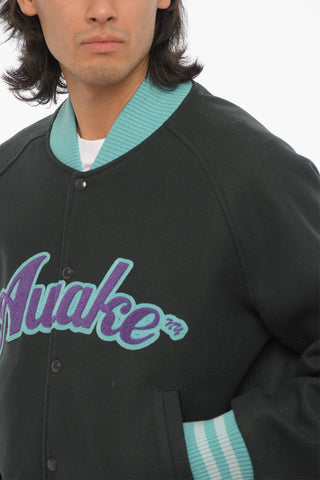 Wool Varsity Bomber Jacket with Ribbed Edges