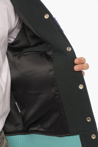 Wool Varsity Bomber Jacket with Ribbed Edges