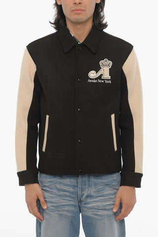 Wool and Nylon Varsity Bomber Jacket with contrast Edges