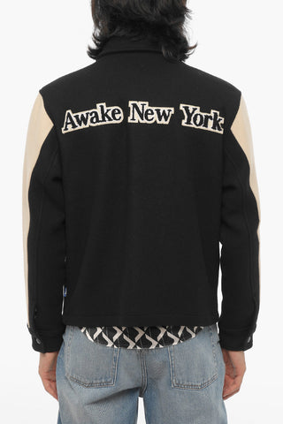 Wool and Nylon Varsity Bomber Jacket with contrast Edges