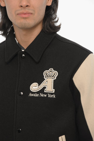 Wool and Nylon Varsity Bomber Jacket with contrast Edges