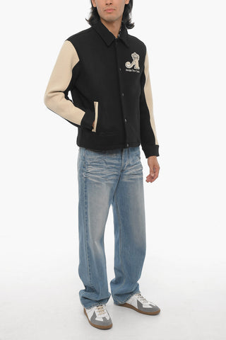 Wool and Nylon Varsity Bomber Jacket with contrast Edges