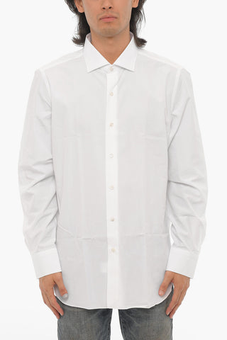 Camicia in Popeline di Cotone a Tinta Unita con Collo Francese