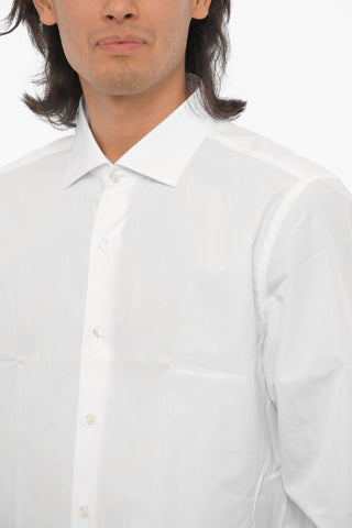 Camicia in Popeline di Cotone a Tinta Unita con Collo Francese