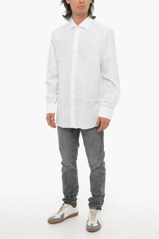 Camicia in Popeline di Cotone a Tinta Unita con Collo Francese