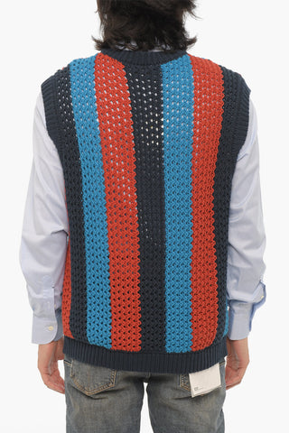 Sleeveless Perforated Cotton Cardigan with Zip Closure