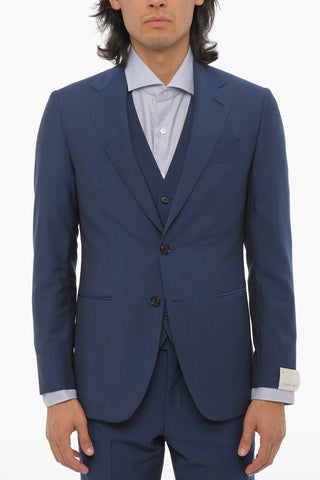 Wool Side Vents Notch Lapel 3 Piece Waistcoat Suit