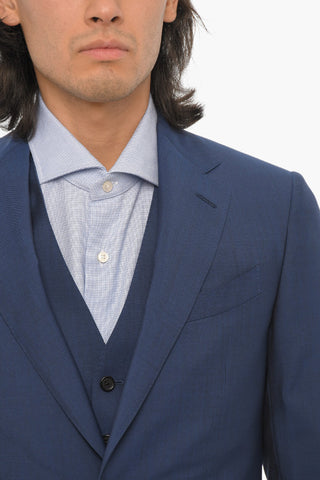 Wool Side Vents Notch Lapel 3 Piece Waistcoat Suit