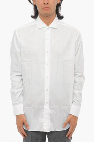 Spread Collar Solid Color Shirt