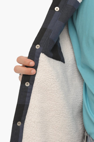 Two-Tone Checked Overshirt with Fleece Inner