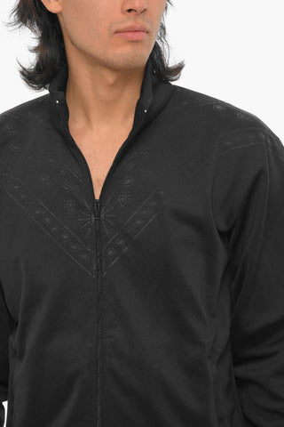 Solid-Color Sweatshirt with Bandana Motif and Zip Closure