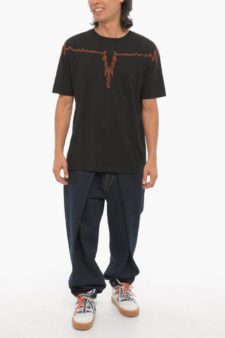 Cotton Crew-neck T-shirt with Contrast Print