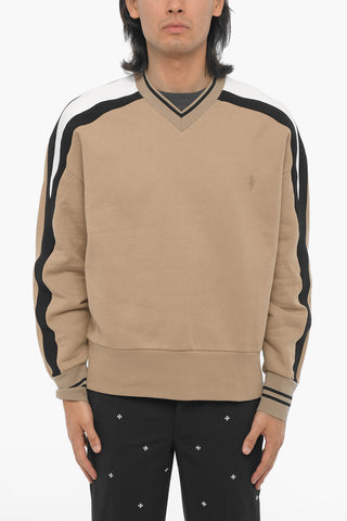 Baggy Fit V-Neck Sweatshirt with Side Bands Contrasting
