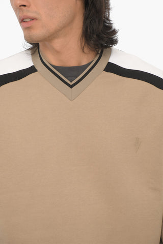 Baggy Fit V-Neck Sweatshirt with Side Bands Contrasting
