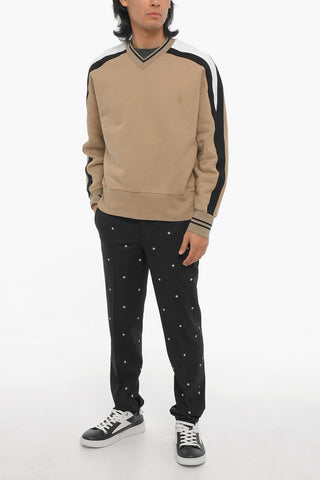 Baggy Fit V-Neck Sweatshirt with Side Bands Contrasting