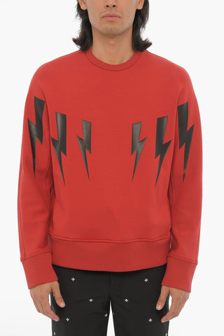 Neoprene Slim Fit Crew-neck Sweatshirt with Thunderbolts Print