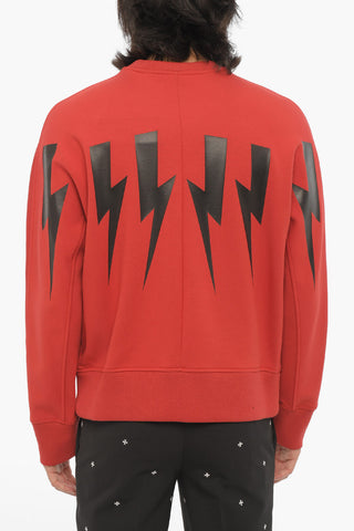 Neoprene Slim Fit Crew-neck Sweatshirt with Thunderbolts Print