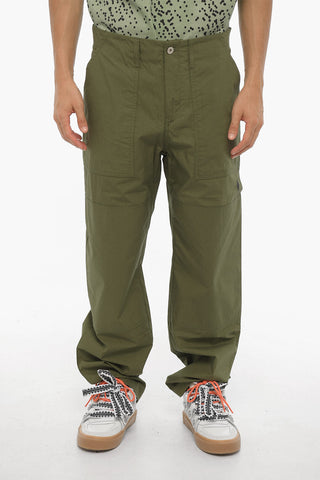 Cotton Wide Leg Pants with Logo-Button