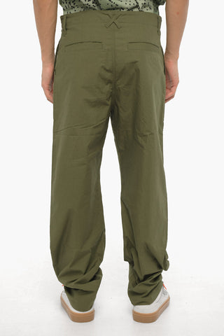 Cotton Wide Leg Pants with Logo-Button