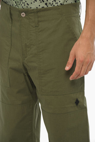Cotton Wide Leg Pants with Logo-Button
