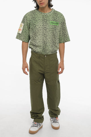 Cotton Wide Leg Pants with Logo-Button