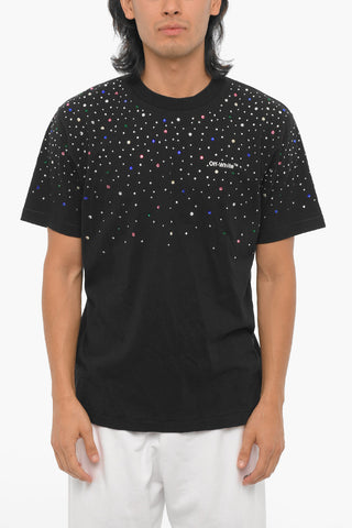 Crewneck T-Shirt Embellished with Rhinestones