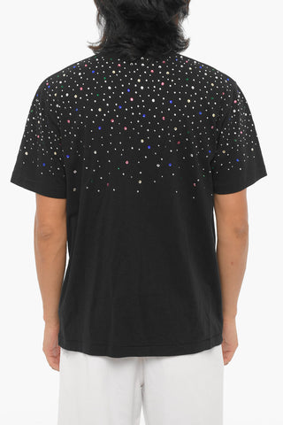 Crewneck T-Shirt Embellished with Rhinestones
