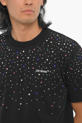 Crewneck T-Shirt Embellished with Rhinestones