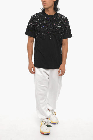 Crewneck T-Shirt Embellished with Rhinestones