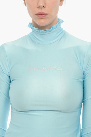 High-Neck Top With Strass Logo